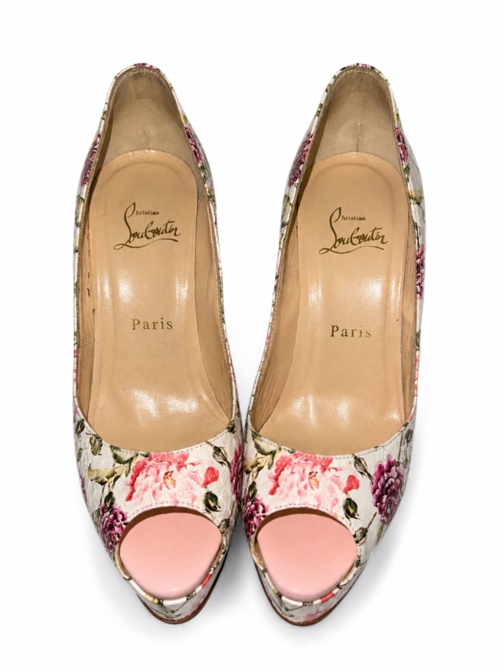 Christian Louboutin Floral Peep Toe Platform Pumps Size - Picture 2 of 5
